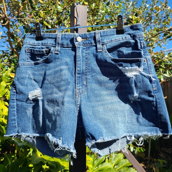 Signature by Levi Strauss High Rise Distressed Raw Hem Shorts Size 10 - Picture 1 of 11